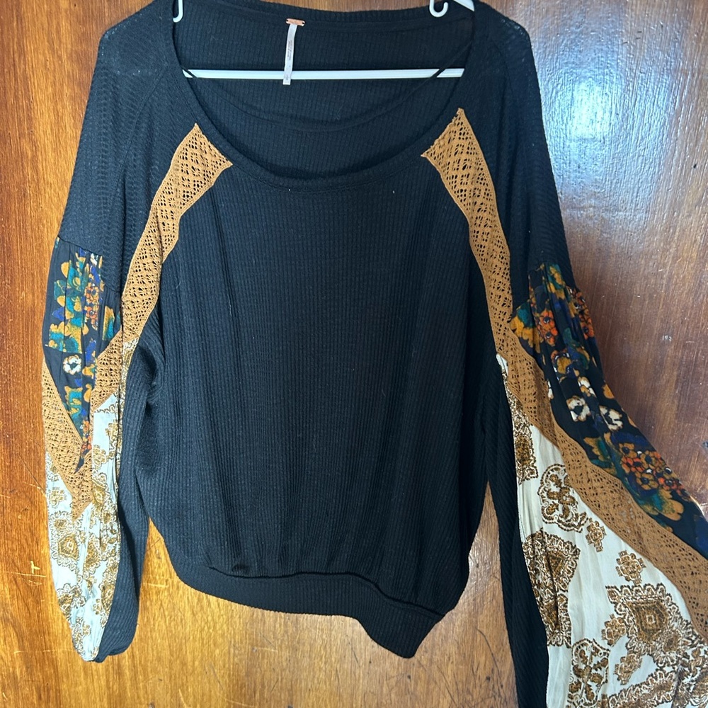 Bohemian Black Sweater with Patterned Sleeves
